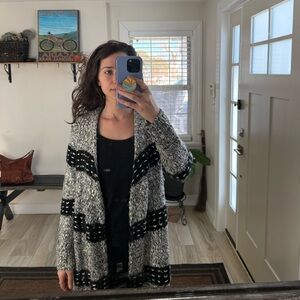 Black and White Stitch Wool Duster Cardigan